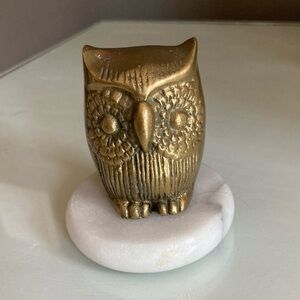 Vintage Brass Owl on Marble Stand